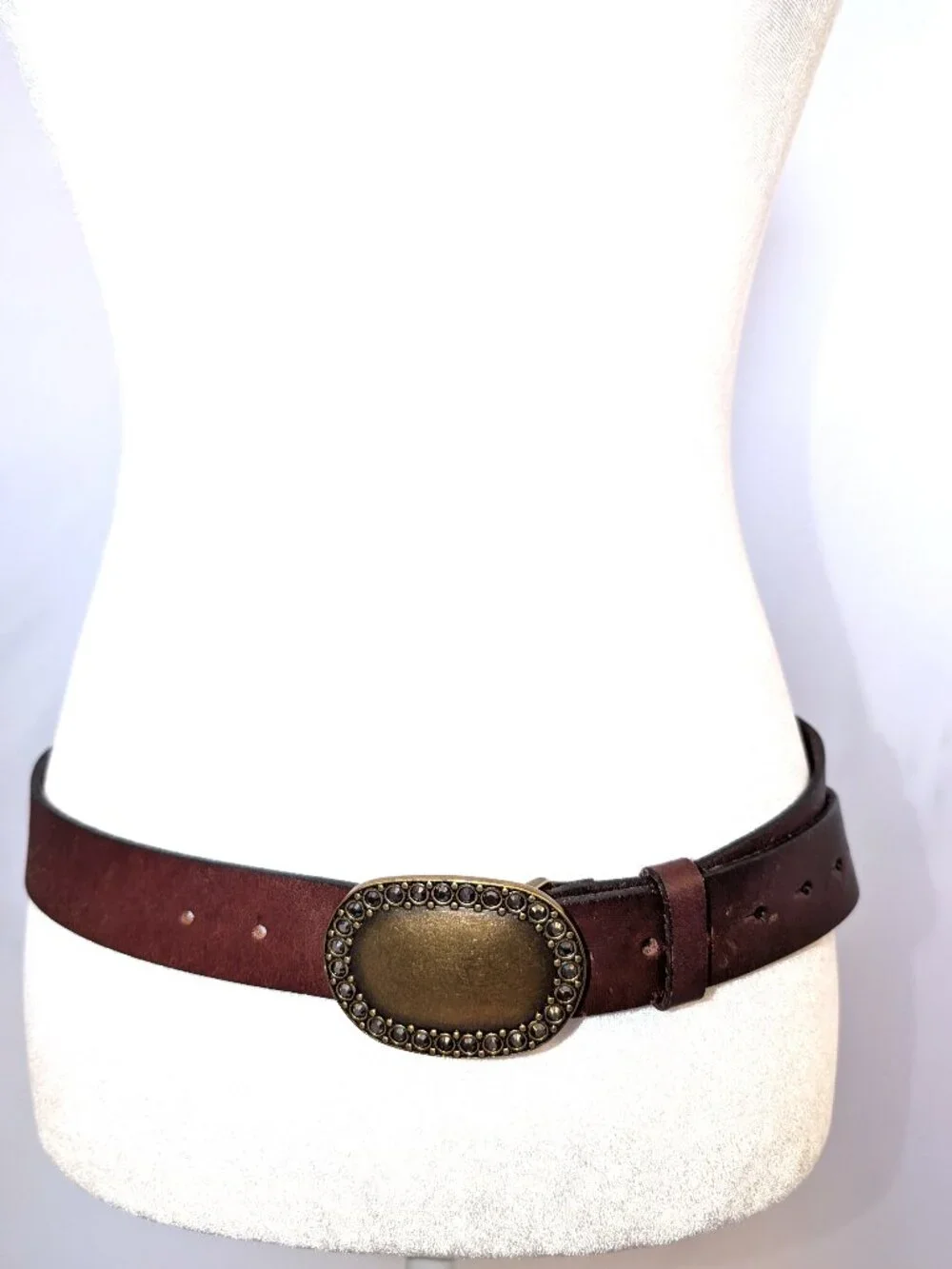 VINTAGE Fossil | Size Large Brown Leather Belt w Brass/Antique Gold Tone Buckle
